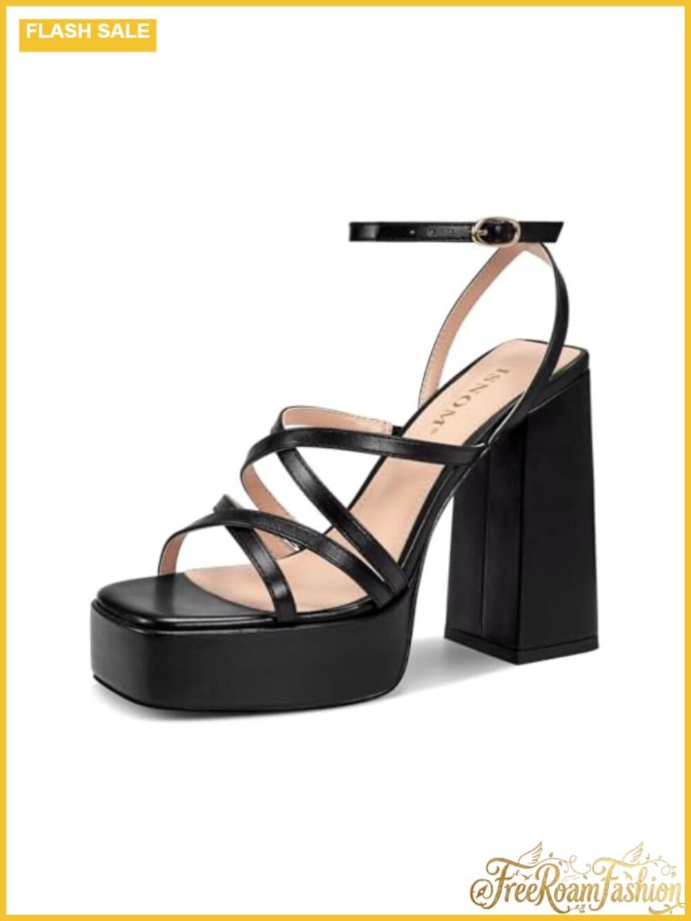 Womens Platform Chunky Block Heel Sandals Square Toe Ankle Strap Dressy